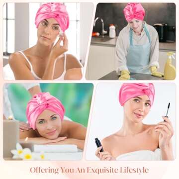 Silk Bonnet for Sleeping Women Satin Hair Bonnet Hot Pink Silk Hair Wrap Soft Head Scarf for Curly Hair Night Turbans Sleep Bonnets For Curly Hair Cover Sleep Caps Hair Net for Sleep