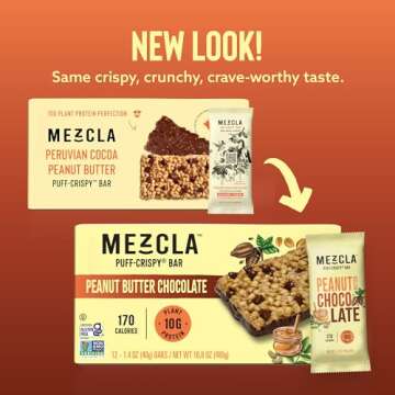 Mezcla Vegan Protein Bars, Gluten Free Snack Made with Pea Protein, Chocolate Chips and Other Premium Ingredients, Healthy Snacks, Peanut Butter Chocolate, 10g of Protein, 12 Pack