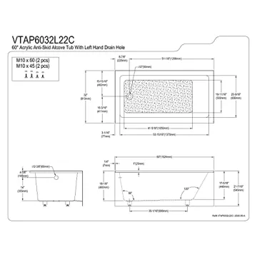 Aqua Eden 60-Inch Acrylic 3-Wall Alcove Tub