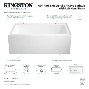 Aqua Eden 60-Inch Acrylic 3-Wall Alcove Tub
