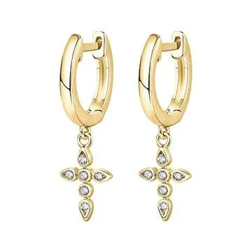 PAVOI Gold Plated Cross Huggie Earrings for Women