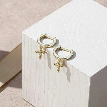 PAVOI Gold Plated Cross Huggie Earrings for Women