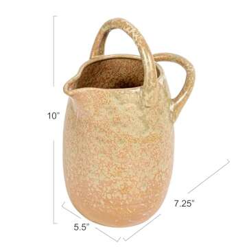 Creative Co-Op Stoneware Watering Handles, Reactive Glaze Pitcher, 7" L x 5" W x 10" H, Tan
