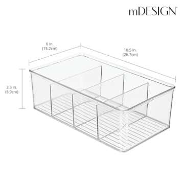 mDesign Plastic 4-Section Office Storage Organizer Bin for Desk, Cabinet, Drawer, or Closet - Desk Organizer or Drawer Organizer for Pens, Pencils, or Sticky Notes - Ligne Collection - 4 Pack - Clear