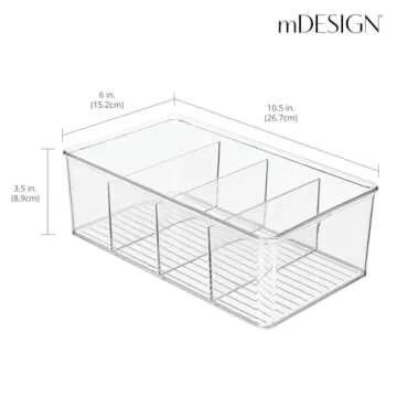 mDesign Plastic 4-Section Office Storage Organizer Bin for Desk, Cabinet, Drawer, or Closet - Desk Organizer or Drawer Organizer for Pens, Pencils, or Sticky Notes - Ligne Collection - 4 Pack - Clear