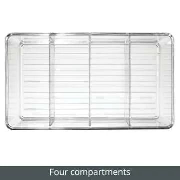 mDesign Plastic 4-Section Office Storage Organizer Bin for Desk, Cabinet, Drawer, or Closet - Desk Organizer or Drawer Organizer for Pens, Pencils, or Sticky Notes - Ligne Collection - 4 Pack - Clear