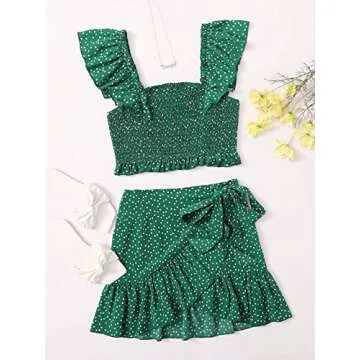 MakeMeChic Women's Ruffle Cami & Wrap Skirt Set - Green