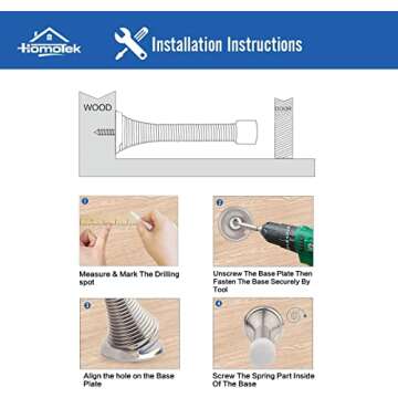 HOMOTEK 20 Pack Black Spring Door Stops,3-1/8" Heavy Duty Door Stop - Flexible Spring Door Stopper with Low Mounted Black Rubber Bumper Tips