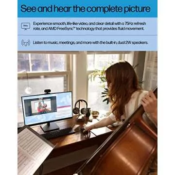 HP M27ha FHD Monitor-Full HD Monitor(1920 x 1080p)- IPS Panel and Built-in Audio-VESA Compatible 27-inch Monitor Designed for Comfortable Viewing with Height and Pivot Adjustment-(22H94AA#ABA) black