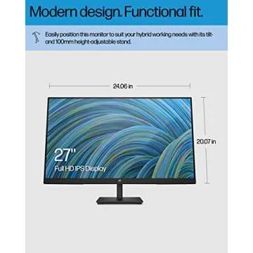 HP M27ha FHD Monitor-Full HD Monitor(1920 x 1080p)- IPS Panel and Built-in Audio-VESA Compatible 27-inch Monitor Designed for Comfortable Viewing with Height and Pivot Adjustment-(22H94AA#ABA) black