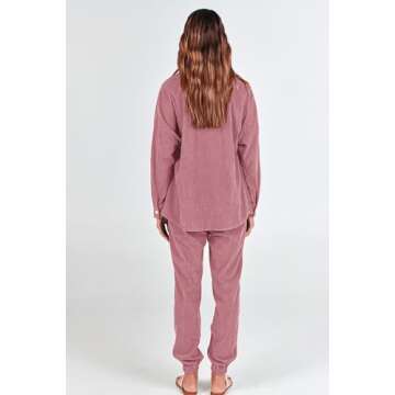 PRETTYGARDEN Women's 2 Piece Outfits Casual Corduroy Long Sleeve Button Down Jacket and Pants Tracksuit with Pockets (Pink,Medium)