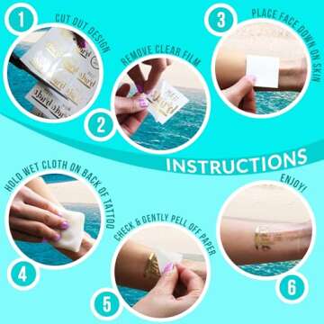 Terra Tattoos Gold Metallic Tattoo Flash Sheets Designs of Seashells, Sun, Flowers & more! Face Tattoos for Women Waterproof Nontoxic Long Lasting 75+ Designs for Vacation, Festivals Parties - Gold