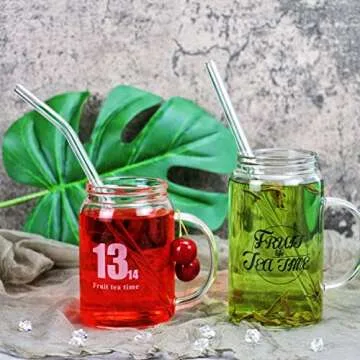 Reusable Clear Smoothie-Cocktails Glass Straws - 12-Pack 9" x 9 mm Drinking Straws for 30 oz and 20 oz Tumblers - 6 Bent 6 Straight with 2 Cleaning Brushes