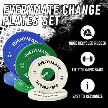 EVERYMATE Change Weight Plates 1.25LB Fractional Plate Olympic Bumper Plates for Cross Training Weightlifting