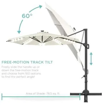 Best Choice Products 10ft Solar LED Cantilever Patio Umbrella, 360-Degree Rotation Hanging Offset Market Outdoor Sun Shade for Backyard, Deck, Poolside w/Lights, Easy Tilt, Cross Base - Ivory