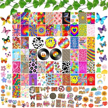 Y2K Aesthetic Indie Room Decor Kit - 133 Piece Vibrant Wall Collage