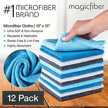 MagicFiber Microfiber Cleaning Cloth - 12 Pack, Large 13" x13” Highly Absorbent Streak-Free Micro ...