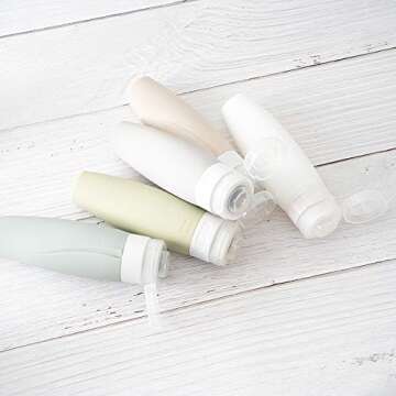 TSA Certified Portable Silicone Travel Bottle Set, Leak Proof Squeezable Silicon Tubes Travel Size Toiletries Containers, Refillable Travel Accessories for Shampoo Liquids 5 Pack (3 fl. oz)