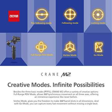 Zhiyun Crane-M2 3 Axis Handheld Gimbal Stabilizer, Zhiyun Crane M New Upgrade Version for Compact Cam, Light Mirrorless Cam, Smartphones & Action Cam, Quick On/Off, 7h Runtime, WiFi&Bluetooth Control