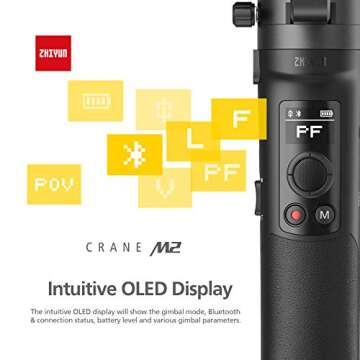 Zhiyun Crane-M2 3 Axis Handheld Gimbal Stabilizer, Zhiyun Crane M New Upgrade Version for Compact Cam, Light Mirrorless Cam, Smartphones & Action Cam, Quick On/Off, 7h Runtime, WiFi&Bluetooth Control