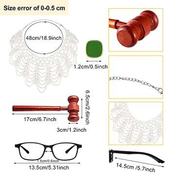 Sumind 6 Pieces Halloween Judge Costume Accessory Judge Collar Robe Gray Wig Glasses Earring Necklac...