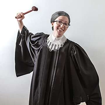 Sumind 6 Pieces Halloween Judge Costume Accessory Judge Collar Robe Gray Wig Glasses Earring Necklace for Halloween Cosplay