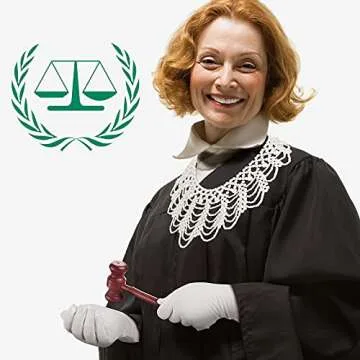 Sumind 6 Pieces Halloween Judge Costume Accessory Judge Collar Robe Gray Wig Glasses Earring Necklace for Halloween Cosplay