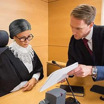 Sumind 6 Pieces Halloween Judge Costume Accessory Judge Collar Robe Gray Wig Glasses Earring Necklace for Halloween Cosplay