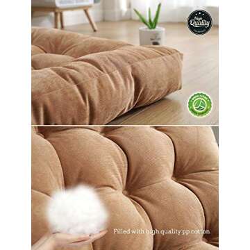 Sexysamba Square Floor Seat Pillows Cushions 22" x 22", Soft Thicken Yoga Meditation Cushion Pouf Tufted Corduroy Tatami Floor Pillow Reading Cushion Chair Pad Casual Seating for Adults & Kids, Khaki
