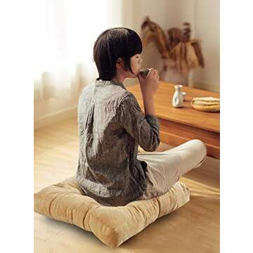Sexysamba Square Floor Seat Pillows Cushions 22" x 22", Soft Thicken Yoga Meditation Cushion Pouf Tufted Corduroy Tatami Floor Pillow Reading Cushion Chair Pad Casual Seating for Adults & Kids, Khaki