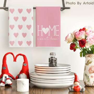 Artoid Mode Pink Heart Love Home Sweet Home Valentine's Kitchen Towels Dish Towels, 18x26 Inch Anniv...