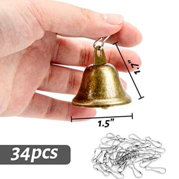 MCPINKY Craft Bells, 34PCS Bronze Jingle Bells Vintage Bells (1.7" X 1.5") Small Brass Bells with Sp...