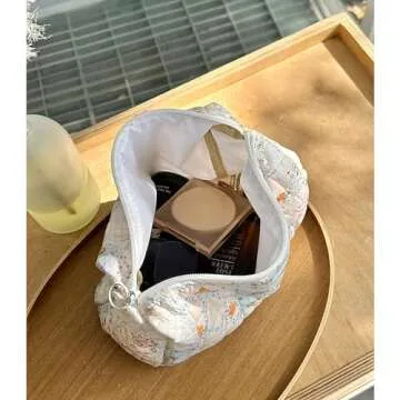 Chic uekeboag Quilted Cotton Makeup Bag for Women and Girls