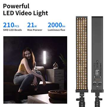 Neewer LED Video Light Stick Kit, 2-Pack Handheld Video Lighting Dimmable 3200~5600K with 210 LED Be...