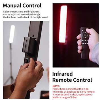 Neewer LED Video Light Stick Kit, 2-Pack Handheld Video Lighting Dimmable 3200~5600K with 210 LED Beads/Stand/Infrared Remote Control/Color Filters/Carry Bag for Photo YouTube Video Photography Gaming