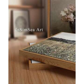 InSimSea Framed Canvas Wall Art Vintage Decor, Landscape Wall Art, Meadow with Flowers Art Decor, Mo...