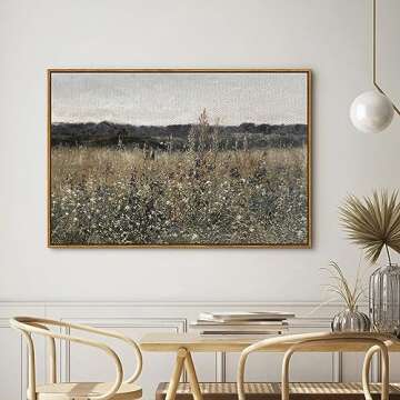 InSimSea Framed Canvas Wall Art Vintage Decor, Landscape Wall Art, Meadow with Flowers Art Decor, Modern Farmhouse Decor, Cottagecore Bedroom Bathroom Office Decor, 24"x36"