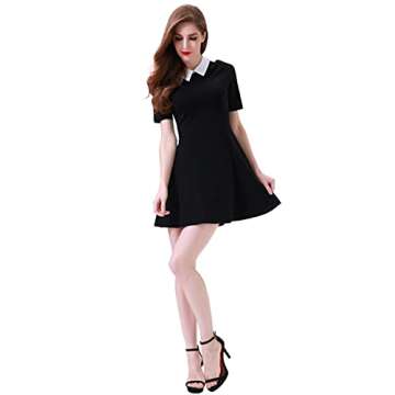 Aphratti Women's Short Sleeve Peter Pan Collar Cute Skater Dress Fit and Flare A-Line Casual Dresses Black Large