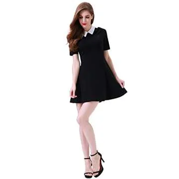 Aphratti Women's Short Sleeve Peter Pan Collar Cute Skater Dress Fit and Flare A-Line Casual Dresses Black Large