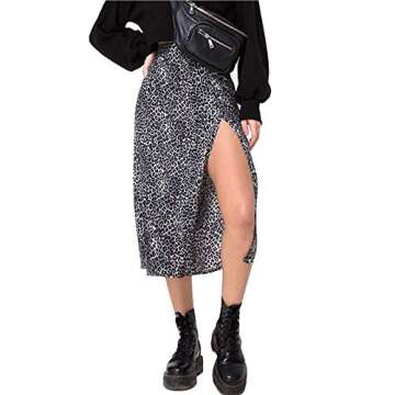 Sunloudy Women's Sexy Split Skirt - Leopard Print High Low Midi Skirt