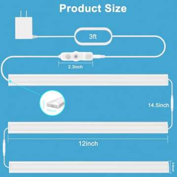 Maylit Under Cabinet Lights Plug in, 3 Pcs 12 Inch Ultra Thin Under Cabinet Lighting, Super Bright Daylight White Under Counter Lights for Kitchen, Dimmable Light for Cabinet, Counter, Workbench, Desk