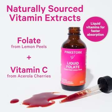 Pink Stork Liquid Folate: Whole-Food Vitamin B9 from Lemon Peels, Natural Folic Acid with Vitamin C,...