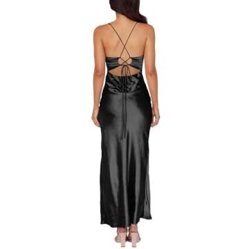 Cosonsen Women's Cocktail Party Dress Satin V-Neck Spaghetti Strap Split Open Back Long Maxi Dresses