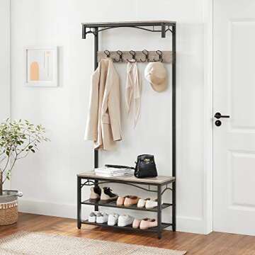 VASAGLE Shoe Bench Rack, 3-Tier Storage Shelf for Entryway Hallway Living Room, Industrial Accent Fu...