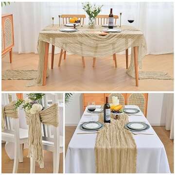 LOSKIA 12 Pcs 10ft Cheesecloth Table Runner Bulk, 35 x 120 Inch Gauze Cheese Cloth Table Runner Romantic Long Table Cover for Holiday Wedding Bridal Shower Birthday Party Table Decor