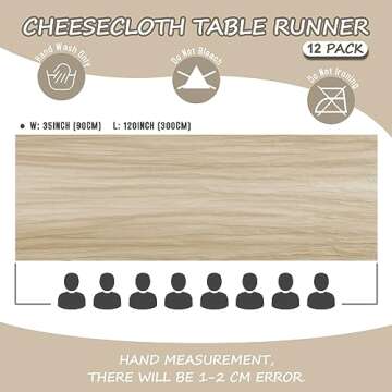 LOSKIA 12 Pcs 10ft Cheesecloth Table Runner Bulk, 35 x 120 Inch Gauze Cheese Cloth Table Runner Romantic Long Table Cover for Holiday Wedding Bridal Shower Birthday Party Table Decor