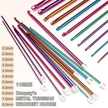 Coopay Set of Long Crochet Hooks, 11 Tunisian Crochet Hooks, Multi-Coloured Afghan Crochet Needles for Crocheting, 2 mm (B)-8 mm (L), Crochet Hooks Knitting Tools Set Ideal for Beginners and