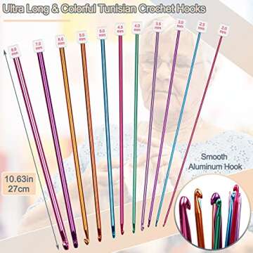 Coopay Set of Long Crochet Hooks, 11 Tunisian Crochet Hooks, Multi-Coloured Afghan Crochet Needles for Crocheting, 2 mm (B)-8 mm (L), Crochet Hooks Knitting Tools Set Ideal for Beginners and