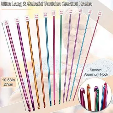 Coopay Set of Long Crochet Hooks, 11 Tunisian Crochet Hooks, Multi-Coloured Afghan Crochet Needles for Crocheting, 2 mm (B)-8 mm (L), Crochet Hooks Knitting Tools Set Ideal for Beginners and