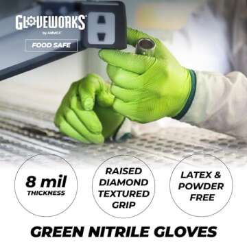 GLOVEWORKS HD Green Nitrile Industrial Disposable Gloves, 8 Mil, Latex-Free, Raised Diamond Texture,...